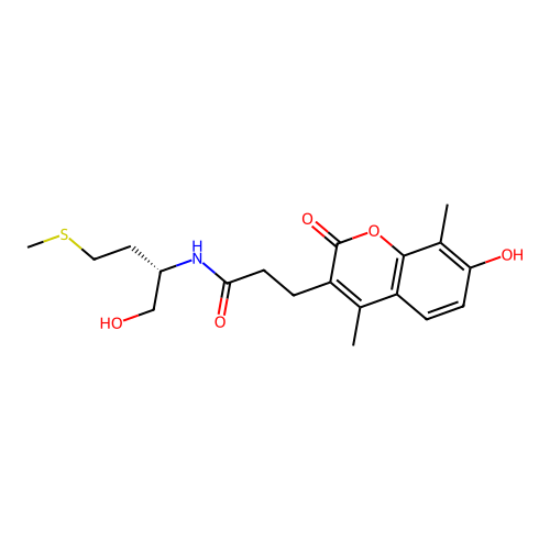 (S)-3-(7-hydroxy-4,8-dimethyl-2-oxo-2H-chromen-3-yl)-N-(1-hydroxy-4-(methylthio)butan-2-yl)propanamide structure