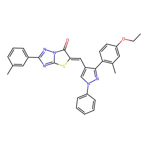 (5Z)-5-{[3-(4-ethoxy-2-methylphenyl)-1-phenyl-1H-pyrazol-4-yl]methylidene}-2-(3-methylphenyl)[1,3]thiazolo[3,2-b][1,2,4]triazol-6(5H)-one structure
