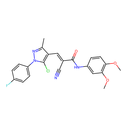 (E)-3-[5-chloro-1-(4-fluorophenyl)-3-methylpyrazol-4-yl]-2-cyano-N-(3,4-dimethoxyphenyl)prop-2-enamide structure