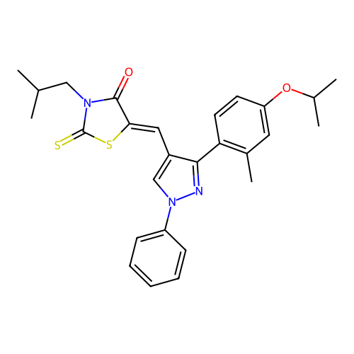 (5Z)-5-({3-[2-methyl-4-(propan-2-yloxy)phenyl]-1-phenyl-1H-pyrazol-4-yl}methylidene)-3-(2-methylpropyl)-2-thioxo-1,3-thiazolidin-4-one structure