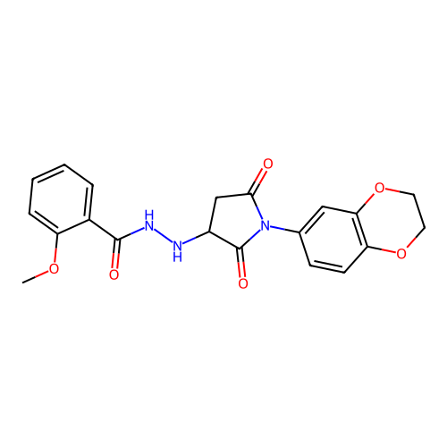 N'-[1-(2,3-dihydro-1,4-benzodioxin-6-yl)-2,5-dioxopyrrolidin-3-yl]-2-methoxybenzohydrazide structure