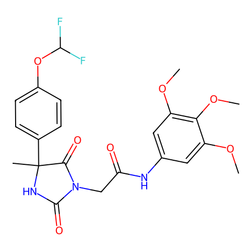 4-[4-(Difluoromethoxy)phenyl]-4-methyl-2,5-dioxo-N-(3,4,5-trimethoxyphenyl)-1-imidazolidineacetamide structure