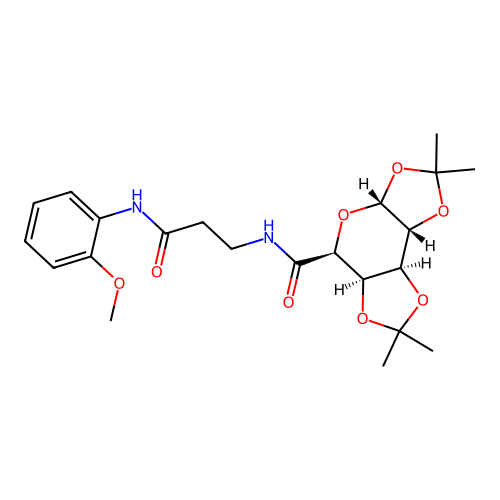 (3aR,5S,5aR,8aS,8bR)-N-(3-((2-methoxyphenyl)amino)-3-oxopropyl)-2,2,7,7-tetramethyltetrahydro-3aH-bis([1,3]dioxolo)[4,5-b:4',5'-d]pyran-5-carboxamide structure