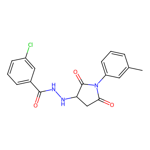 3-chloro-N'-[1-(3-methylphenyl)-2,5-dioxopyrrolidin-3-yl]benzohydrazide structure