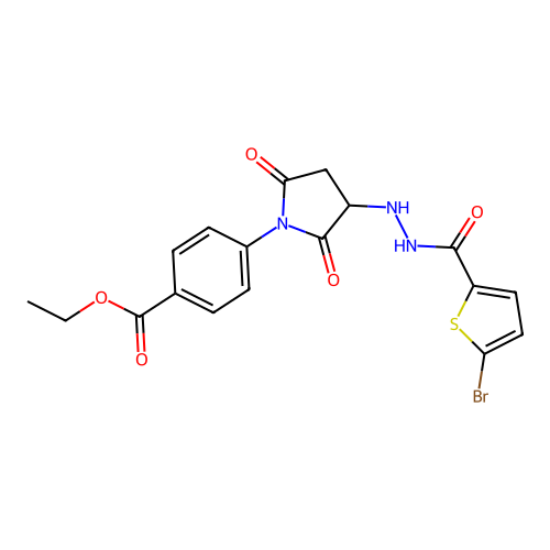 ethyl 4-(3-(2-(5-bromothiophene-2-carbonyl)hydrazinyl)-2,5-dioxopyrrolidin-1-yl)benzoate structure