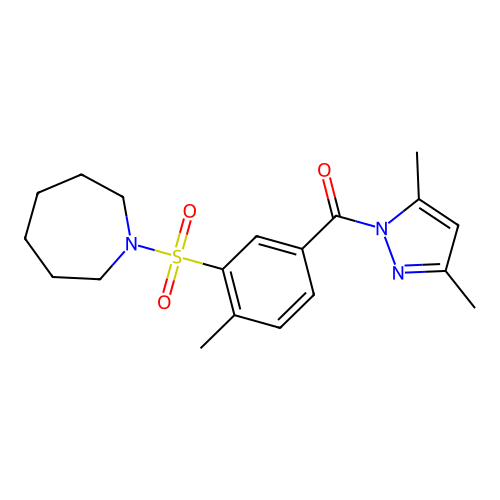 (3-(azepan-1-ylsulfonyl)-4-methylphenyl)(3,5-dimethyl-1H-pyrazol-1-yl)methanone structure
