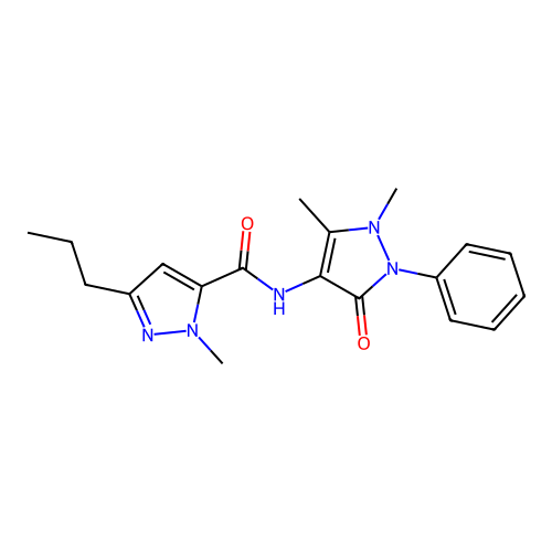 N-(1,5-dimethyl-3-oxo-2-phenyl-2,3-dihydro-1H-pyrazol-4-yl)-1-methyl-3-propyl-1H-pyrazole-5-carboxamide structure
