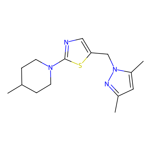 1-{5-[(3,5-dimethyl-1H-pyrazol-1-yl)methyl]-1,3-thiazol-2-yl}-4-methylpiperidine structure