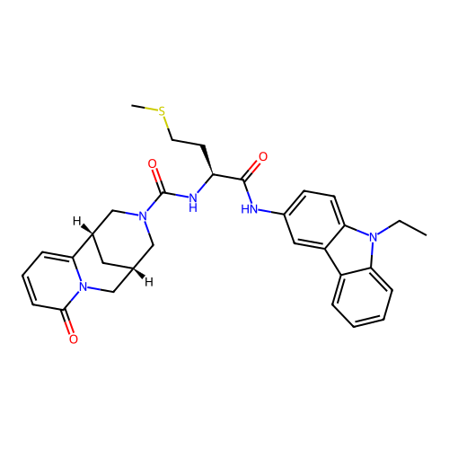 (1R,5R)-N-((S)-1-((9-ethyl-9H-carbazol-3-yl)amino)-4-(methylthio)-1-oxobutan-2-yl)-8-oxo-4,5,6,8-tetrahydro-1H-1,5-methanopyrido[1,2-a][1,5]diazocine-3(2H)-carboxamide structure
