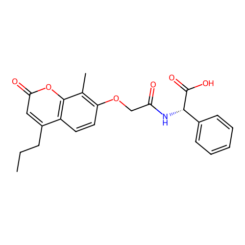 (S)-2-(2-((8-methyl-2-oxo-4-propyl-2H-chromen-7-yl)oxy)acetamido)-2-phenylacetic acid structure