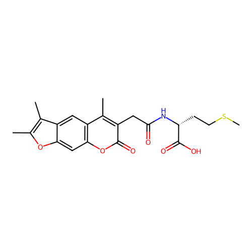 (R)-4-(methylthio)-2-(2-(2,3,5-trimethyl-7-oxo-7H-furo[3,2-g]chromen-6-yl)acetamido)butanoic acid structure