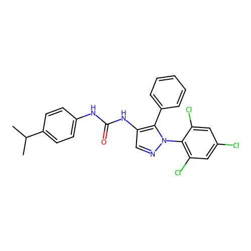 1-[5-phenyl-1-(2,4,6-trichlorophenyl)pyrazol-4-yl]-3-(4-propan-2-ylphenyl)urea structure