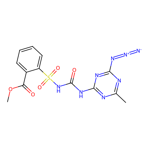 Methyl 2-{[(4-azido-6-methyl-1,3,5-triazin-2-yl)carbamoyl]sulfamoyl}benzoate structure