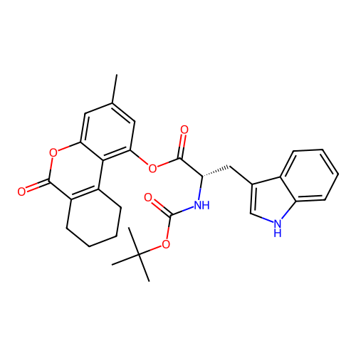 (S)-3-methyl-6-oxo-7,8,9,10-tetrahydro-6H-benzo[c]chromen-1-yl 2-((tert-butoxycarbonyl)amino)-3-(1H-indol-3-yl)propanoate structure