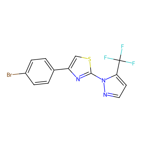 4-(4-Bromophenyl)-2-(5-(trifluoromethyl)-1H-pyrazol-1-yl)thiazole structure