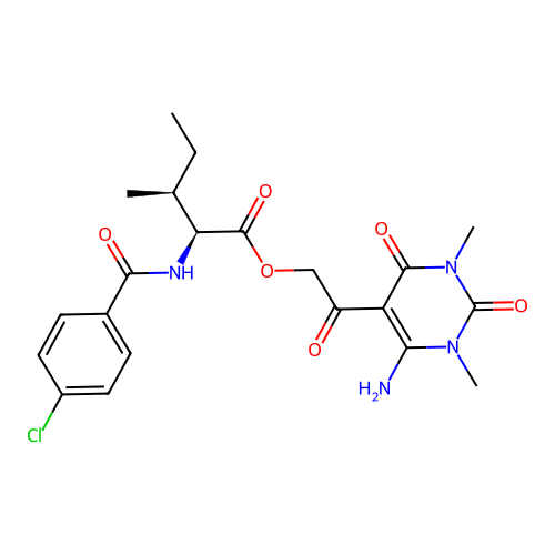 [2-(4-amino-1,3-dimethyl-2,6-dioxopyrimidin-5-yl)-2-oxoethyl] (2S,3S)-2-[(4-chlorobenzoyl)amino]-3-methylpentanoate structure