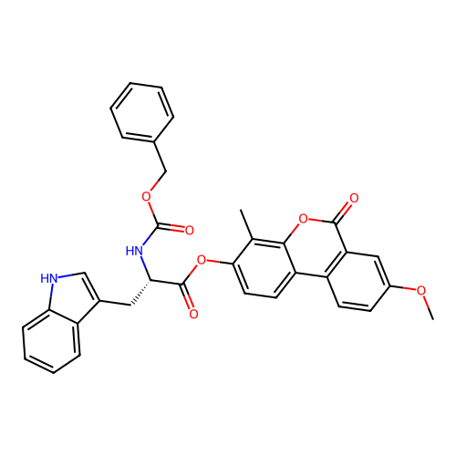 (S)-8-methoxy-4-methyl-6-oxo-6H-benzo[c]chromen-3-yl 2-(((benzyloxy)carbonyl)amino)-3-(1H-indol-3-yl)propanoate structure