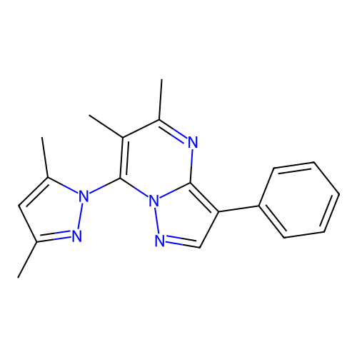 7-(3,5-dimethyl-1H-pyrazol-1-yl)-5,6-dimethyl-3-phenylpyrazolo[1,5-a]pyrimidine structure