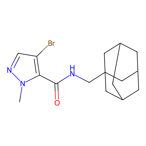 N-(1-adamantylmethyl)-4-bromo-2-methylpyrazole-3-carboxamide structure