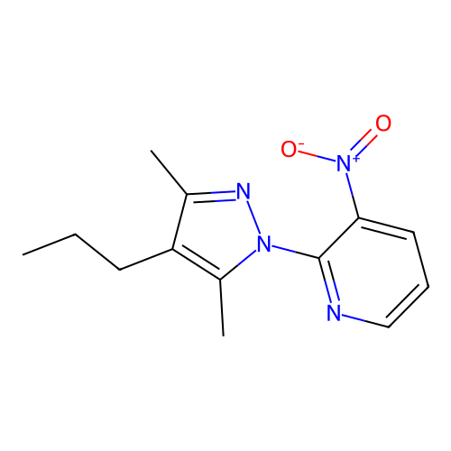 2-(3,5-dimethyl-4-propyl-1H-pyrazol-1-yl)-3-nitropyridine structure