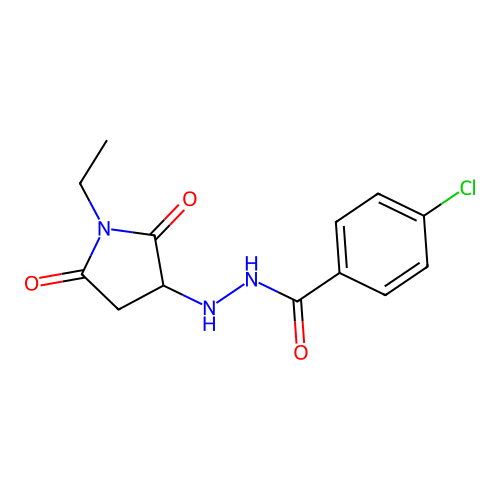 4-chloro-N'-(1-ethyl-2,5-dioxopyrrolidin-3-yl)benzohydrazide structure