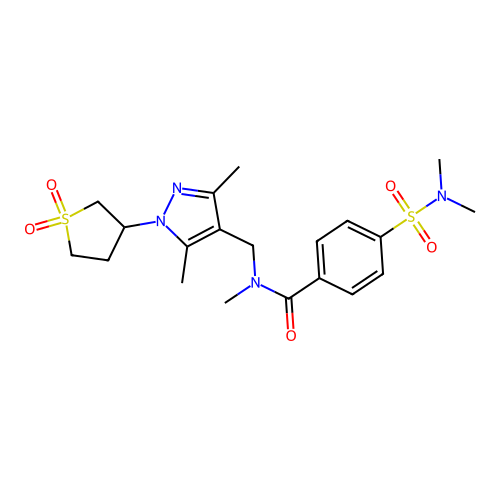 4-(dimethylsulfamoyl)-N-[[1-(1,1-dioxothiolan-3-yl)-3,5-dimethylpyrazol-4-yl]methyl]-N-methylbenzamide structure