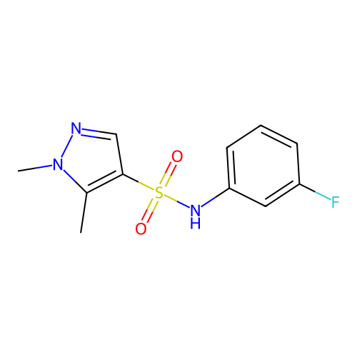 N-(3-fluorophenyl)-1,5-dimethylpyrazole-4-sulfonamide structure