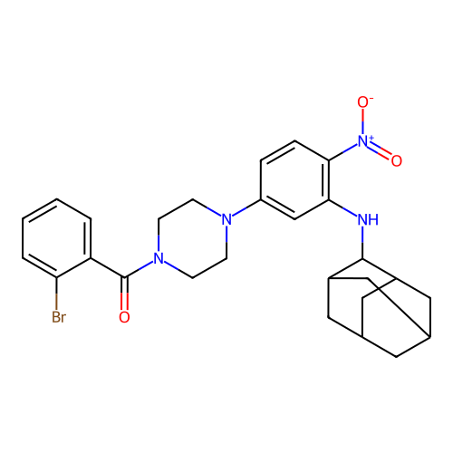 (2-bromophenyl){4-[4-nitro-3-(tricyclo[3.3.1.1~3,7~]dec-2-ylamino)phenyl]piperazin-1-yl}methanone structure