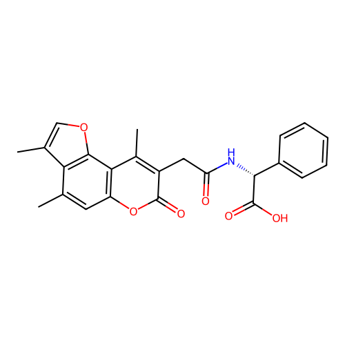 (2R)-2-phenyl-2-[[2-(3,4,9-trimethyl-7-oxofuro[2,3-f]chromen-8-yl)acetyl]amino]acetic acid structure