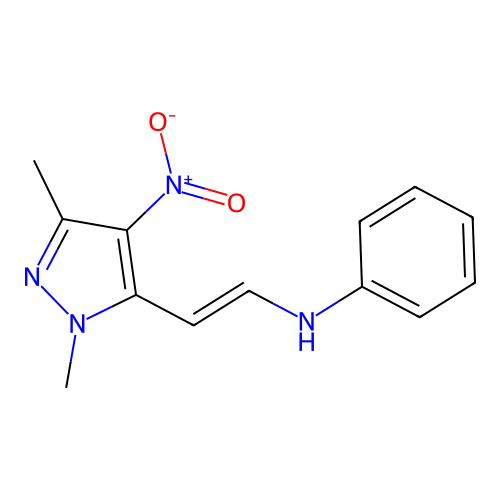 N-[2-(1,3-dimethyl-4-nitro-1H-pyrazol-5-yl)vinyl]aniline structure