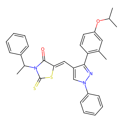(5Z)-5-({3-[2-methyl-4-(propan-2-yloxy)phenyl]-1-phenyl-1H-pyrazol-4-yl}methylidene)-3-(1-phenylethyl)-2-thioxo-1,3-thiazolidin-4-one structure