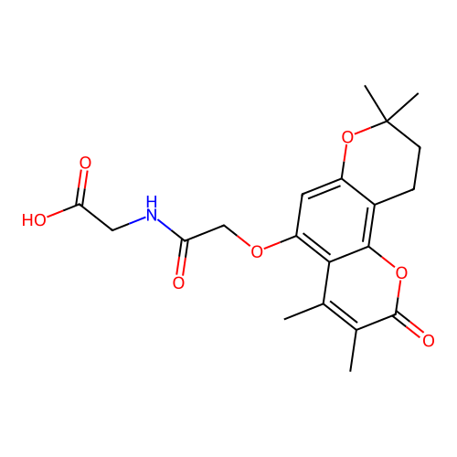 2-(2-((3,4,8,8-tetramethyl-2-oxo-2,8,9,10-tetrahydropyrano[2,3-f]chromen-5-yl)oxy)acetamido)acetic acid structure