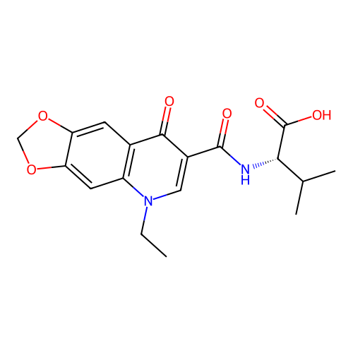(2S)-2-[(5-ethyl-8-oxo-[1,3]dioxolo[4,5-g]quinoline-7-carbonyl)amino]-3-methylbutanoic acid structure