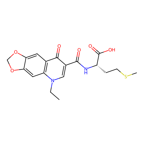 (S)-2-(5-ethyl-8-oxo-5,8-dihydro-[1,3]dioxolo[4,5-g]quinoline-7-carboxamido)-4-(methylthio)butanoic acid structure