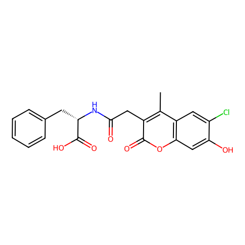 (S)-2-(2-(6-chloro-7-hydroxy-4-methyl-2-oxo-2H-chromen-3-yl)acetamido)-3-phenylpropanoic acid structure
