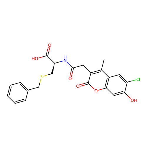 (R)-3-(benzylthio)-2-(2-(6-chloro-7-hydroxy-4-methyl-2-oxo-2H-chromen-3-yl)acetamido)propanoic acid structure