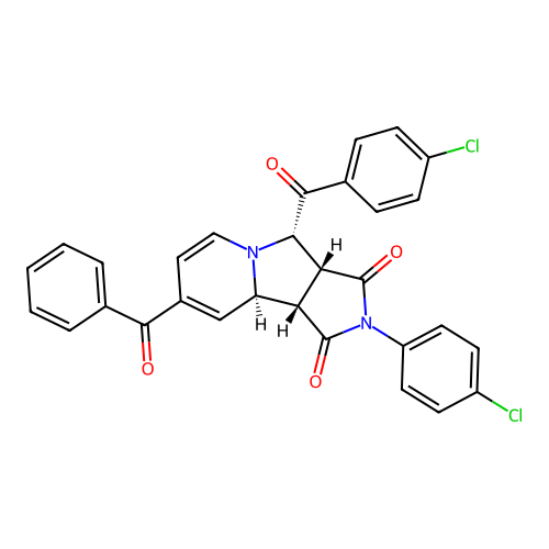 (3aR,4S,9aR,9bS)-2-(4-chlorophenyl)-4-[(4-chlorophenyl)carbonyl]-8-(phenylcarbonyl)-3a,4,9a,9b-tetrahydro-1H-pyrrolo[3,4-a]indolizine-1,3(2H)-dione structure