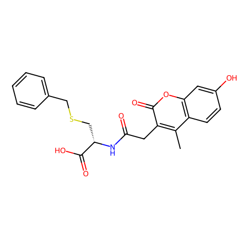 (R)-3-(benzylthio)-2-(2-(7-hydroxy-4-methyl-2-oxo-2H-chromen-3-yl)acetamido)propanoic acid structure