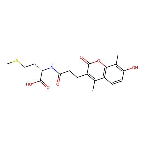 (S)-2-(3-(7-hydroxy-4,8-dimethyl-2-oxo-2H-chromen-3-yl)propanamido)-4-(methylthio)butanoic acid structure