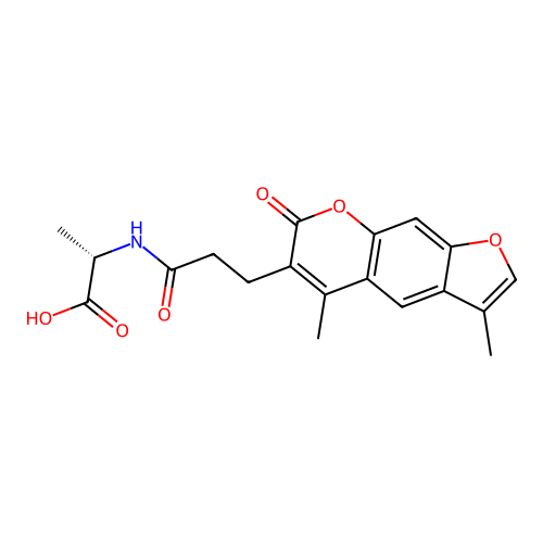(S)-2-(3-(3,5-dimethyl-7-oxo-7H-furo[3,2-g]chromen-6-yl)propanamido)propanoic acid structure