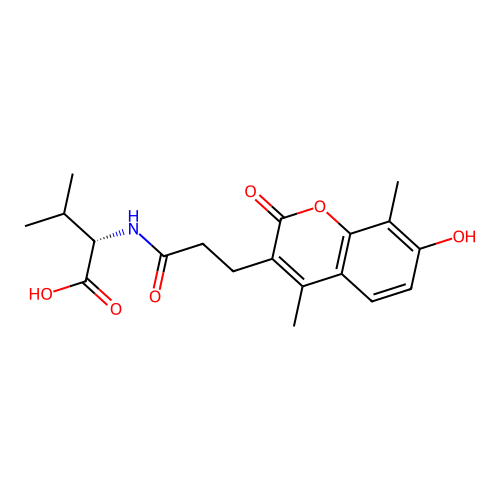 (S)-2-(3-(7-hydroxy-4,8-dimethyl-2-oxo-2H-chromen-3-yl)propanamido)-3-methylbutanoic acid structure
