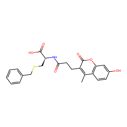(R)-3-(benzylthio)-2-(3-(7-hydroxy-4-methyl-2-oxo-2H-chromen-3-yl)propanamido)propanoic acid structure