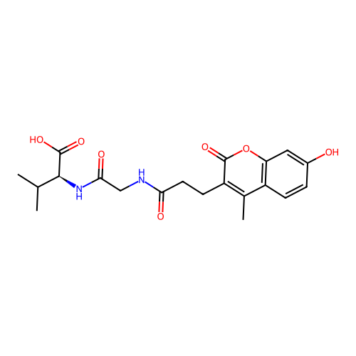(S)-2-(2-(3-(7-hydroxy-4-methyl-2-oxo-2H-chromen-3-yl)propanamido)acetamido)-3-methylbutanoic acid structure