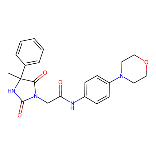 2-(4-methyl-2,5-dioxo-4-phenylimidazolidin-1-yl)-N-(4-morpholin-4-ylphenyl)acetamide structure