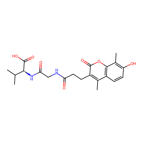 (S)-2-(2-(3-(7-hydroxy-4,8-dimethyl-2-oxo-2H-chromen-3-yl)propanamido)acetamido)-3-methylbutanoic acid structure