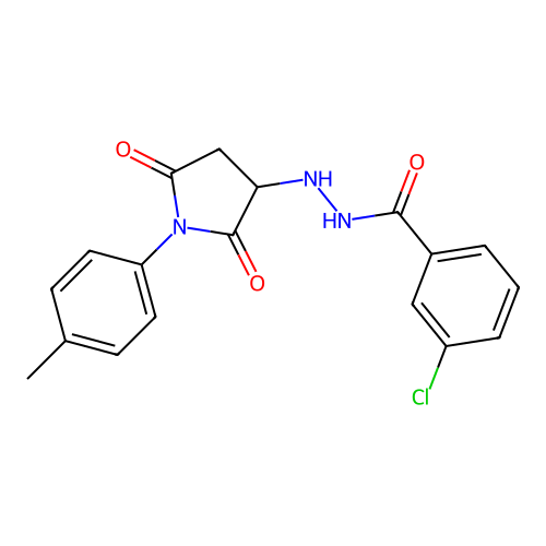 3-chloro-N'-[1-(4-methylphenyl)-2,5-dioxopyrrolidin-3-yl]benzohydrazide structure