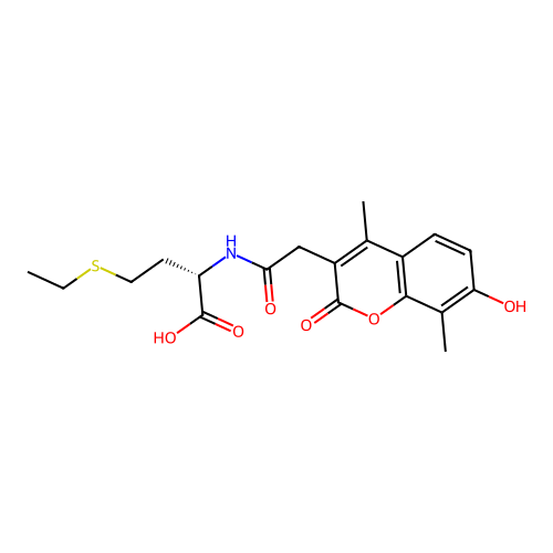 (S)-4-(ethylthio)-2-(2-(7-hydroxy-4,8-dimethyl-2-oxo-2H-chromen-3-yl)acetamido)butanoic acid structure