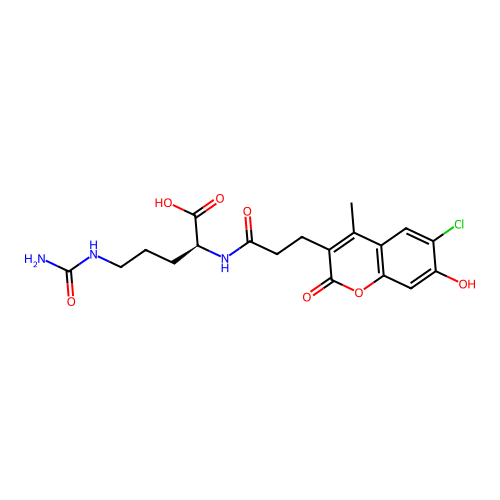 (S)-2-(3-(6-chloro-7-hydroxy-4-methyl-2-oxo-2H-chromen-3-yl)propanamido)-5-ureidopentanoic acid structure