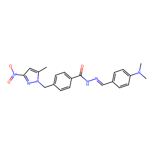 (E)-N'-(4-(dimethylamino)benzylidene)-4-((5-methyl-3-nitro-1H-pyrazol-1-yl)methyl)benzohydrazide structure