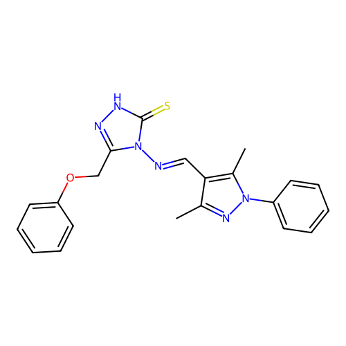 4-{[(E)-(3,5-dimethyl-1-phenyl-1H-pyrazol-4-yl)methylidene]amino}-5-(phenoxymethyl)-4H-1,2,4-triazole-3-thiol structure